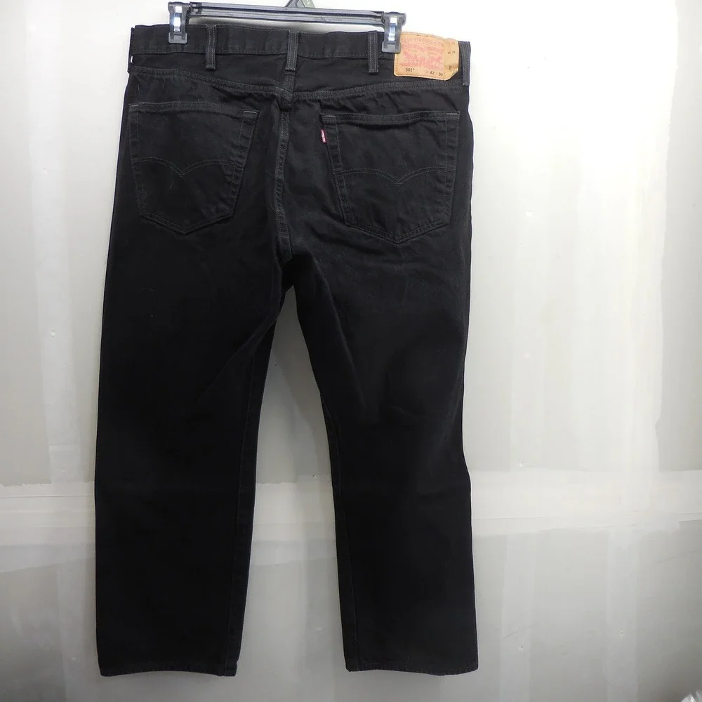Levis 501 Original Fit Mens Black Denim Jeans Button Fly Straight Leg 42x30